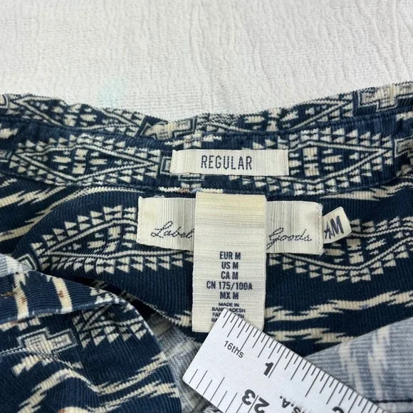 H&M L.O.G.G. Regular Fit Corduroy Aztec Tribal‎ Button Down Shirt Mens M - Picture 2 of 12